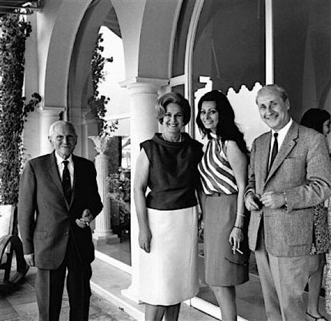 Sophia Loren, President of the Cannes Film Festival Jury, visits Her Highness The Begum Aga Khan III at her villa Yakymour, Le Cannet, on May 18, 1966.